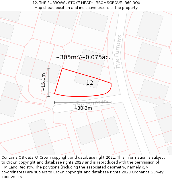 12, THE FURROWS, STOKE HEATH, BROMSGROVE, B60 3QX: Plot and title map