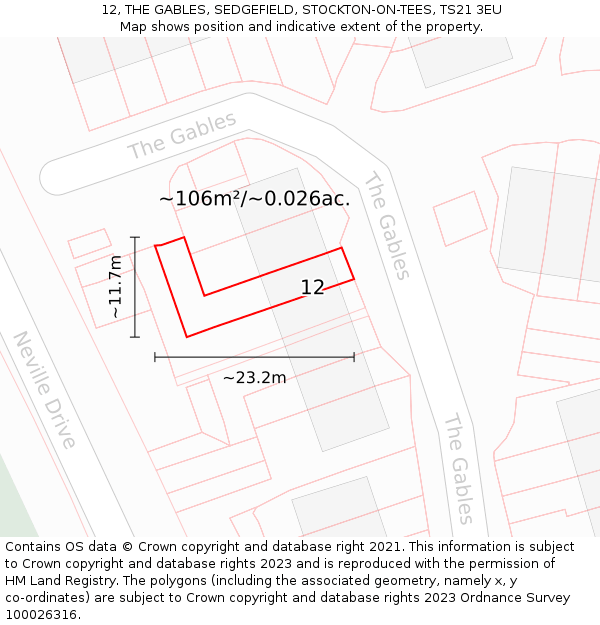12, THE GABLES, SEDGEFIELD, STOCKTON-ON-TEES, TS21 3EU: Plot and title map