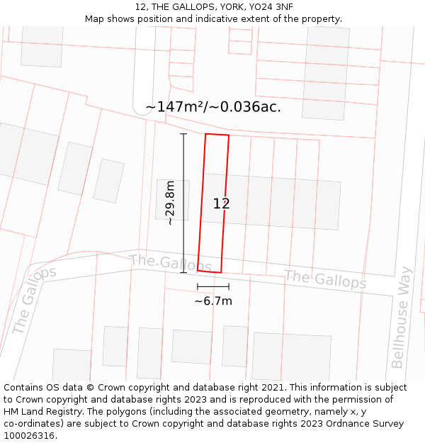 12, THE GALLOPS, YORK, YO24 3NF: Plot and title map