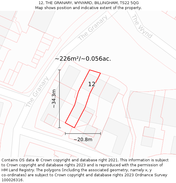 12, THE GRANARY, WYNYARD, BILLINGHAM, TS22 5QG: Plot and title map