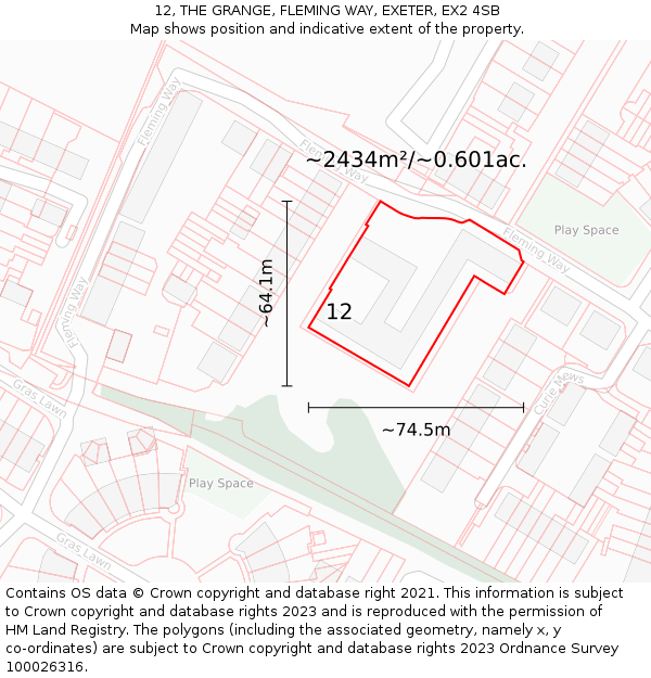 12, THE GRANGE, FLEMING WAY, EXETER, EX2 4SB: Plot and title map