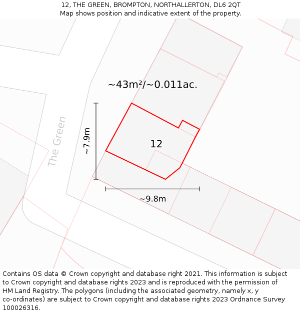 12, THE GREEN, BROMPTON, NORTHALLERTON, DL6 2QT: Plot and title map
