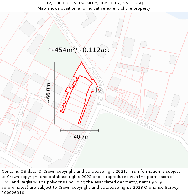 12, THE GREEN, EVENLEY, BRACKLEY, NN13 5SQ: Plot and title map