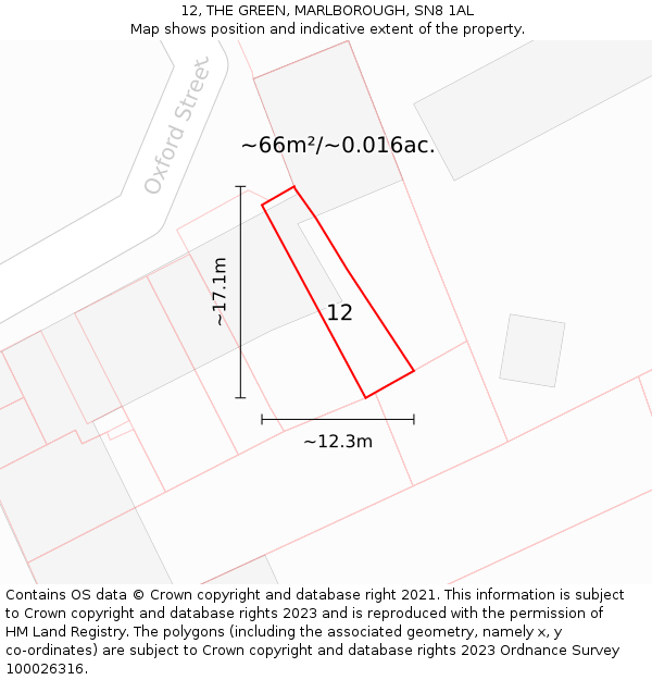 12, THE GREEN, MARLBOROUGH, SN8 1AL: Plot and title map