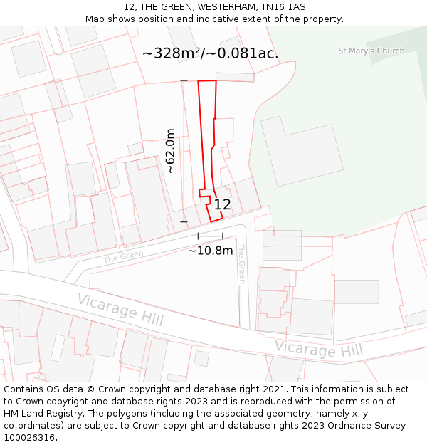 12, THE GREEN, WESTERHAM, TN16 1AS: Plot and title map