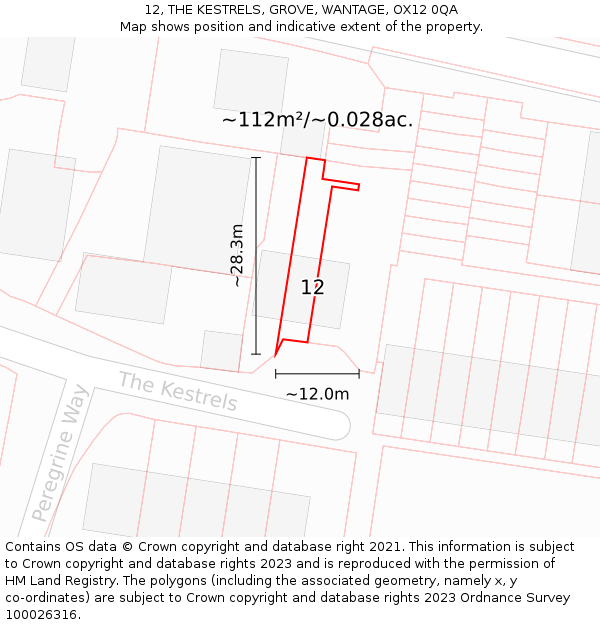 12, THE KESTRELS, GROVE, WANTAGE, OX12 0QA: Plot and title map
