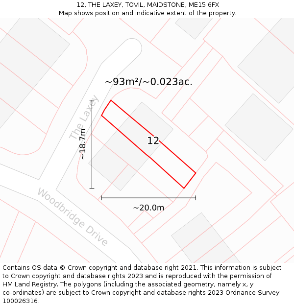 12, THE LAXEY, TOVIL, MAIDSTONE, ME15 6FX: Plot and title map