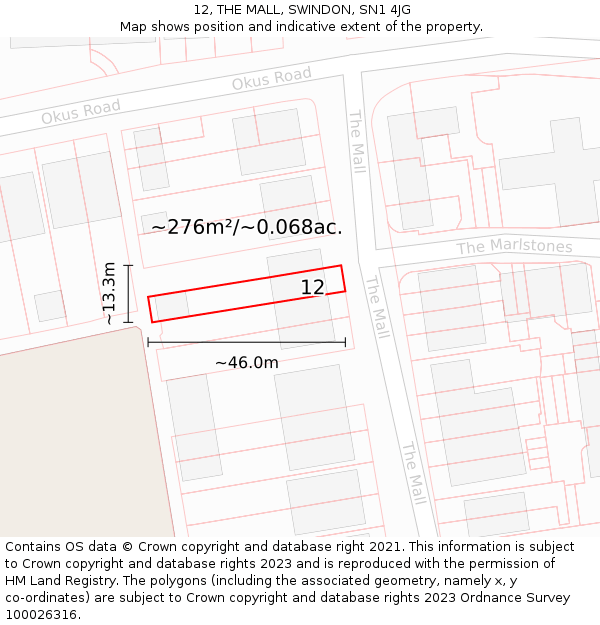 12, THE MALL, SWINDON, SN1 4JG: Plot and title map