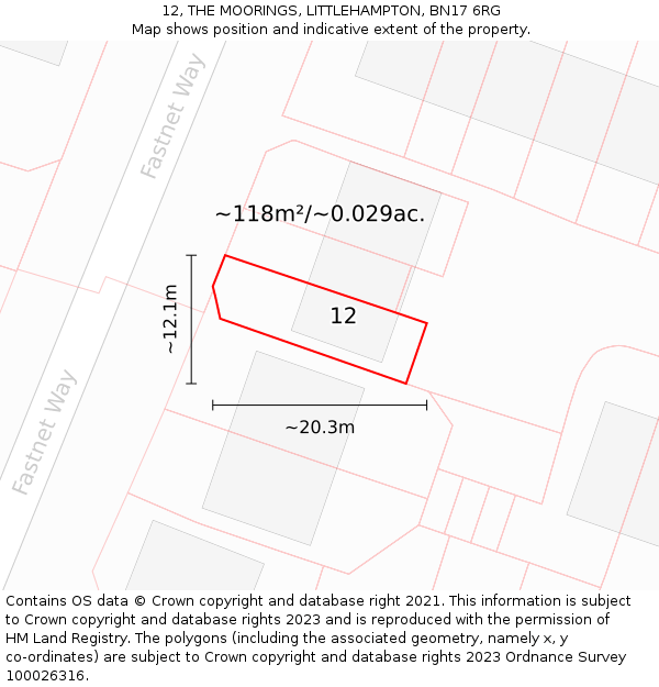 12, THE MOORINGS, LITTLEHAMPTON, BN17 6RG: Plot and title map