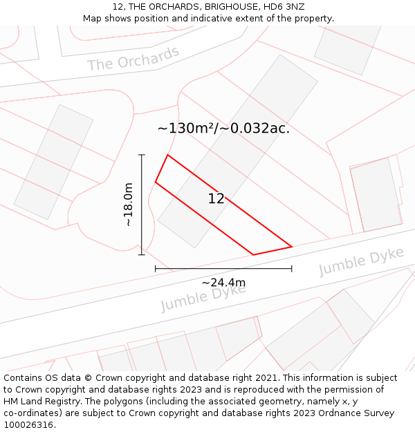 12, THE ORCHARDS, BRIGHOUSE, HD6 3NZ: Plot and title map