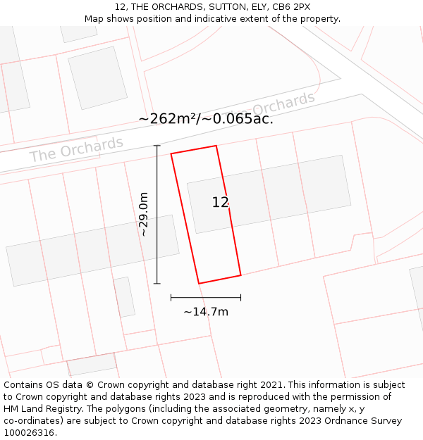 12, THE ORCHARDS, SUTTON, ELY, CB6 2PX: Plot and title map