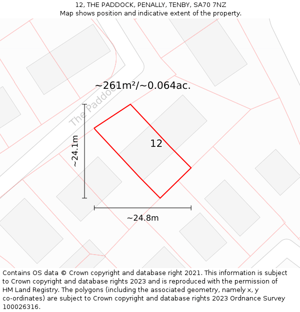 12, THE PADDOCK, PENALLY, TENBY, SA70 7NZ: Plot and title map