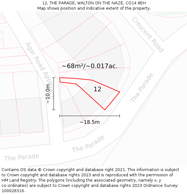12, THE PARADE, WALTON ON THE NAZE, CO14 8EH: Plot and title map
