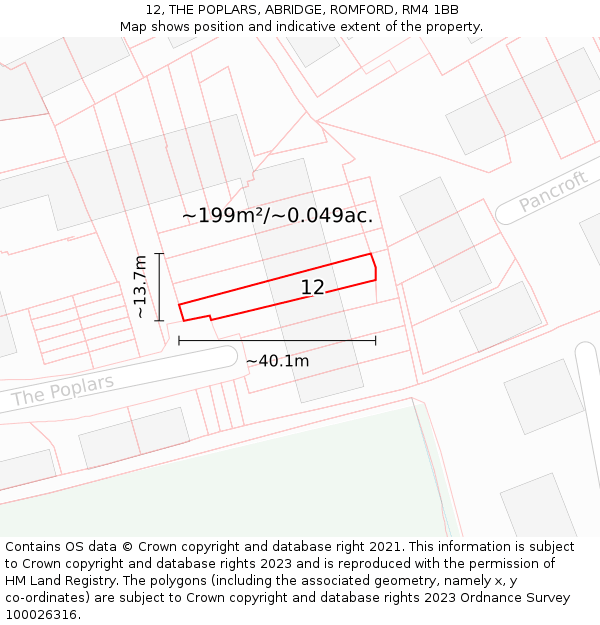 12, THE POPLARS, ABRIDGE, ROMFORD, RM4 1BB: Plot and title map