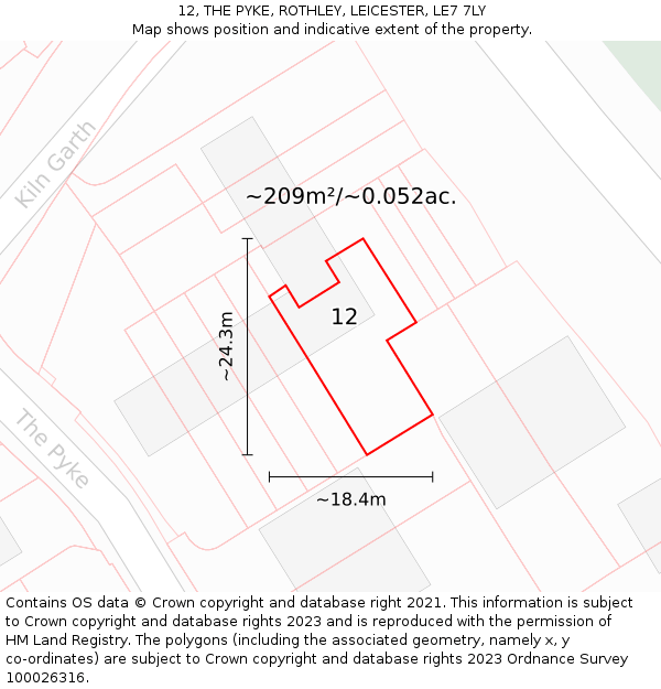 12, THE PYKE, ROTHLEY, LEICESTER, LE7 7LY: Plot and title map