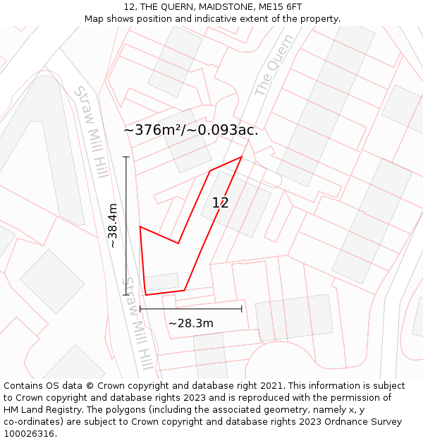 12, THE QUERN, MAIDSTONE, ME15 6FT: Plot and title map