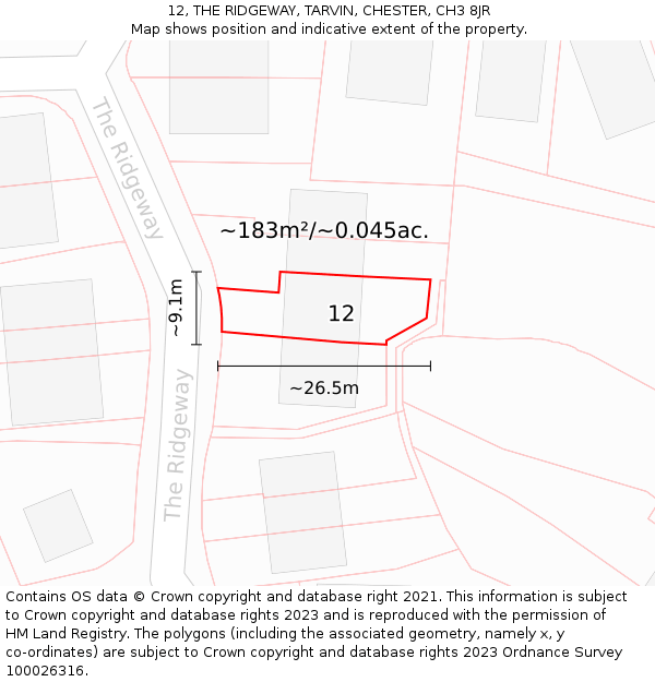 12, THE RIDGEWAY, TARVIN, CHESTER, CH3 8JR: Plot and title map