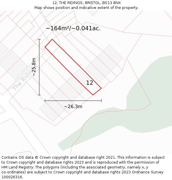 12, THE RIDINGS, BRISTOL, BS13 8NX: Plot and title map