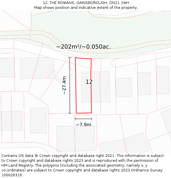 12, THE ROWANS, GAINSBOROUGH, DN21 1WH: Plot and title map