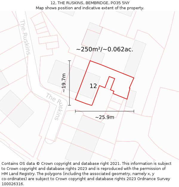 12, THE RUSKINS, BEMBRIDGE, PO35 5NY: Plot and title map