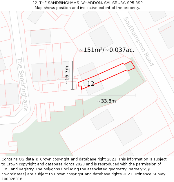 12, THE SANDRINGHAMS, WHADDON, SALISBURY, SP5 3SP: Plot and title map
