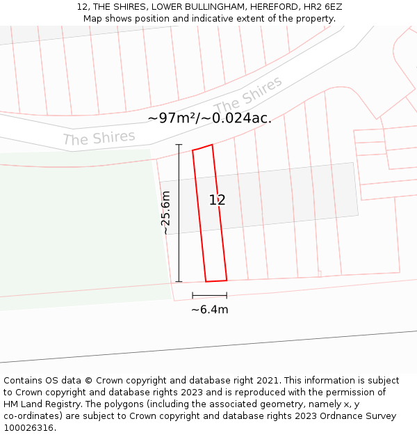 12, THE SHIRES, LOWER BULLINGHAM, HEREFORD, HR2 6EZ: Plot and title map