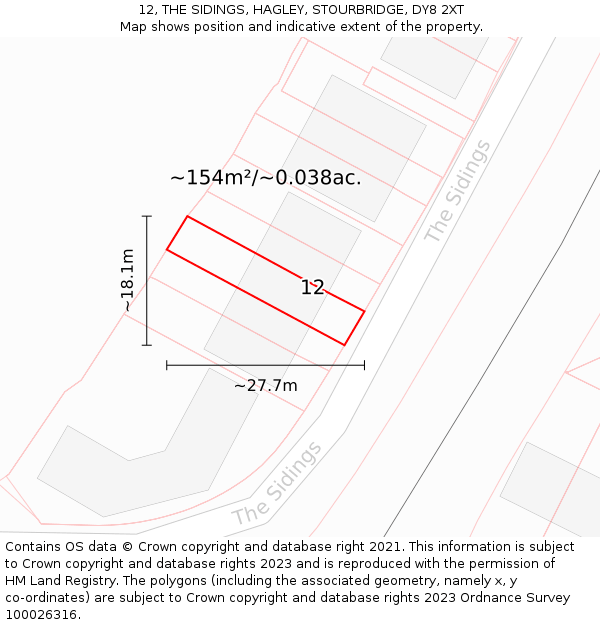 12, THE SIDINGS, HAGLEY, STOURBRIDGE, DY8 2XT: Plot and title map
