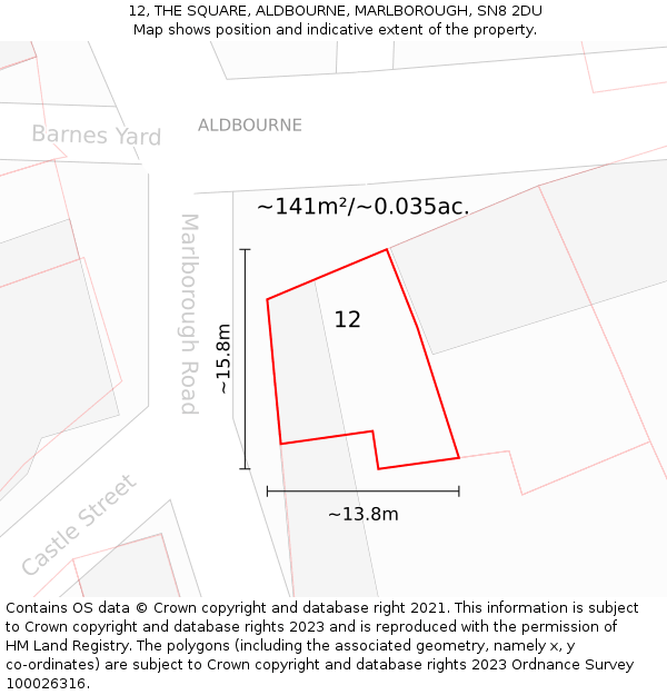 12, THE SQUARE, ALDBOURNE, MARLBOROUGH, SN8 2DU: Plot and title map
