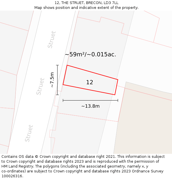 12, THE STRUET, BRECON, LD3 7LL: Plot and title map