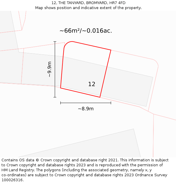 12, THE TANYARD, BROMYARD, HR7 4FD: Plot and title map
