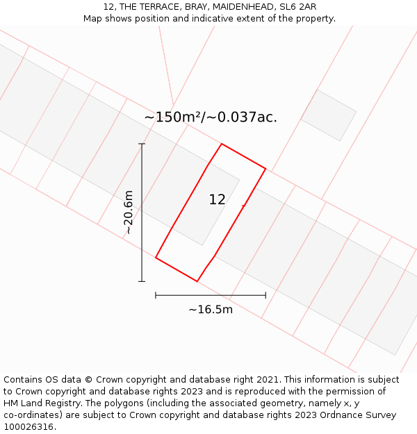 12, THE TERRACE, BRAY, MAIDENHEAD, SL6 2AR: Plot and title map