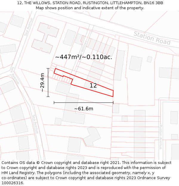12, THE WILLOWS, STATION ROAD, RUSTINGTON, LITTLEHAMPTON, BN16 3BB: Plot and title map