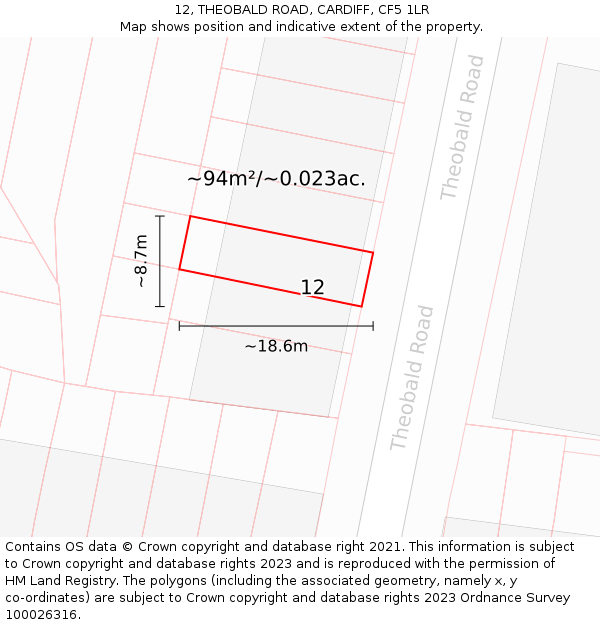 12, THEOBALD ROAD, CARDIFF, CF5 1LR: Plot and title map