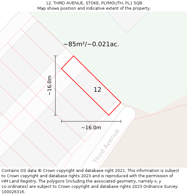 12, THIRD AVENUE, STOKE, PLYMOUTH, PL1 5QB: Plot and title map
