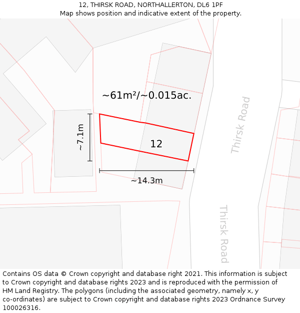 12, THIRSK ROAD, NORTHALLERTON, DL6 1PF: Plot and title map