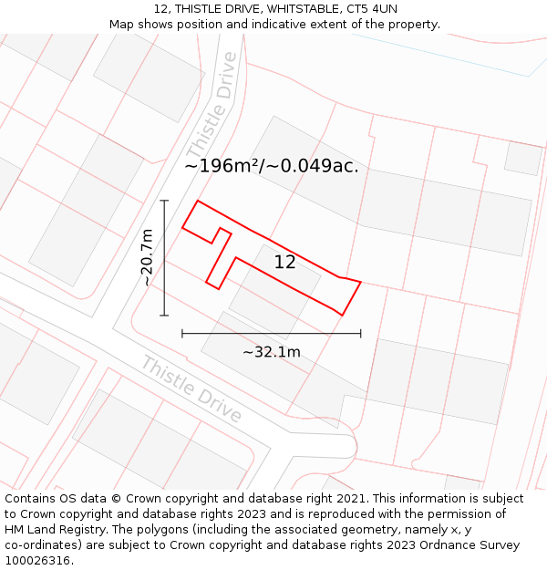 12, THISTLE DRIVE, WHITSTABLE, CT5 4UN: Plot and title map