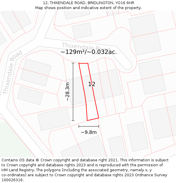 12, THIXENDALE ROAD, BRIDLINGTON, YO16 6HR: Plot and title map