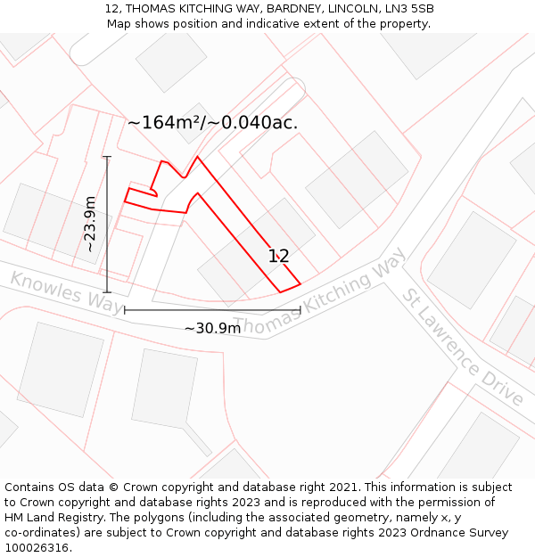 12, THOMAS KITCHING WAY, BARDNEY, LINCOLN, LN3 5SB: Plot and title map