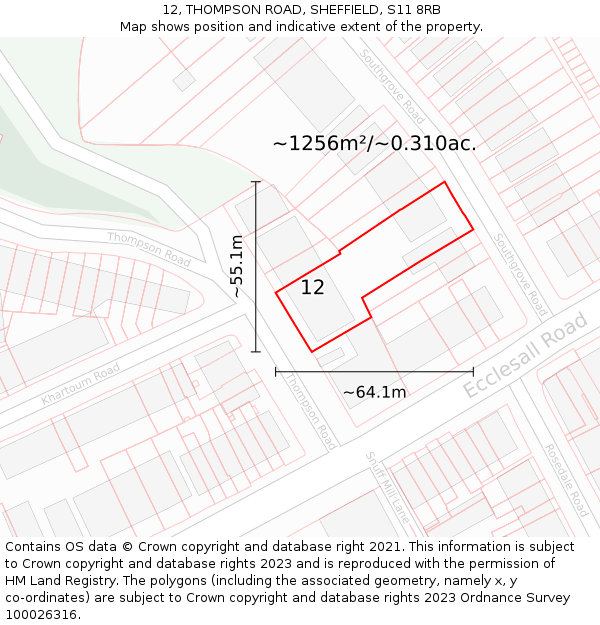 12, THOMPSON ROAD, SHEFFIELD, S11 8RB: Plot and title map