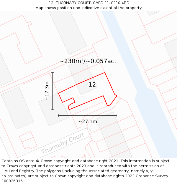 12, THORNABY COURT, CARDIFF, CF10 4BD: Plot and title map