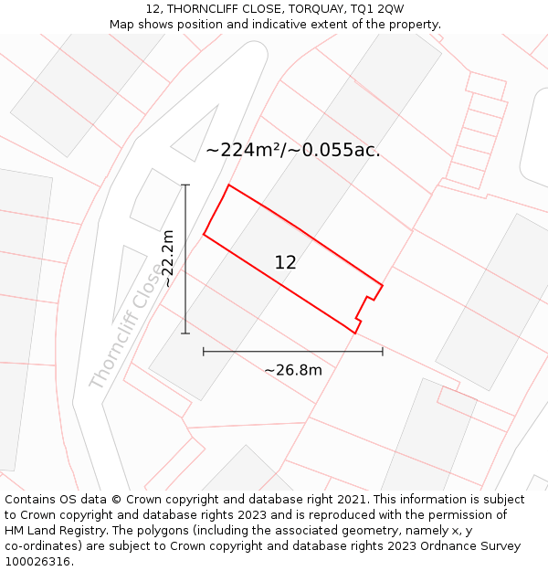 12, THORNCLIFF CLOSE, TORQUAY, TQ1 2QW: Plot and title map