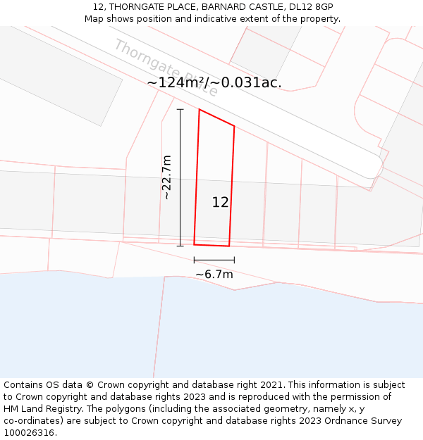 12, THORNGATE PLACE, BARNARD CASTLE, DL12 8GP: Plot and title map
