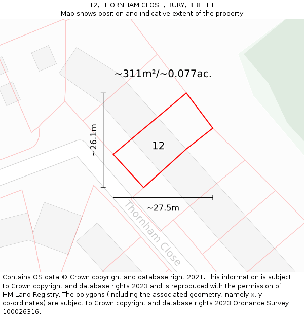 12, THORNHAM CLOSE, BURY, BL8 1HH: Plot and title map