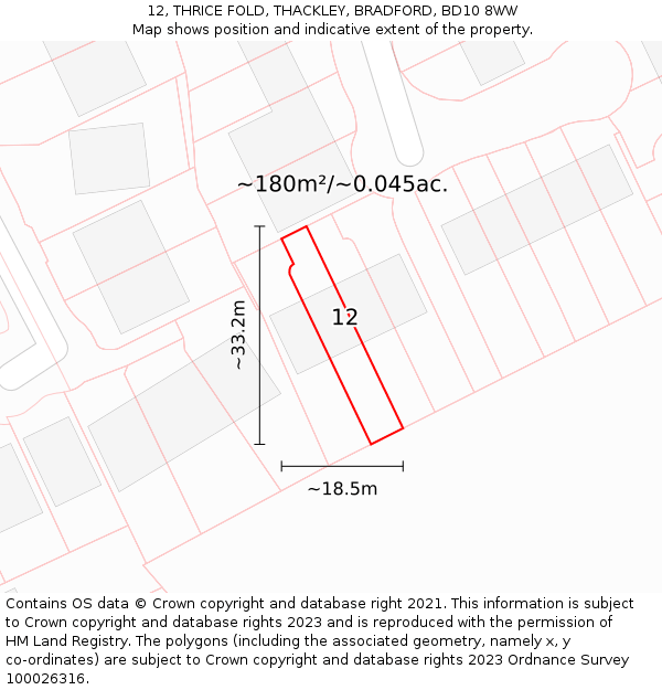 12, THRICE FOLD, THACKLEY, BRADFORD, BD10 8WW: Plot and title map