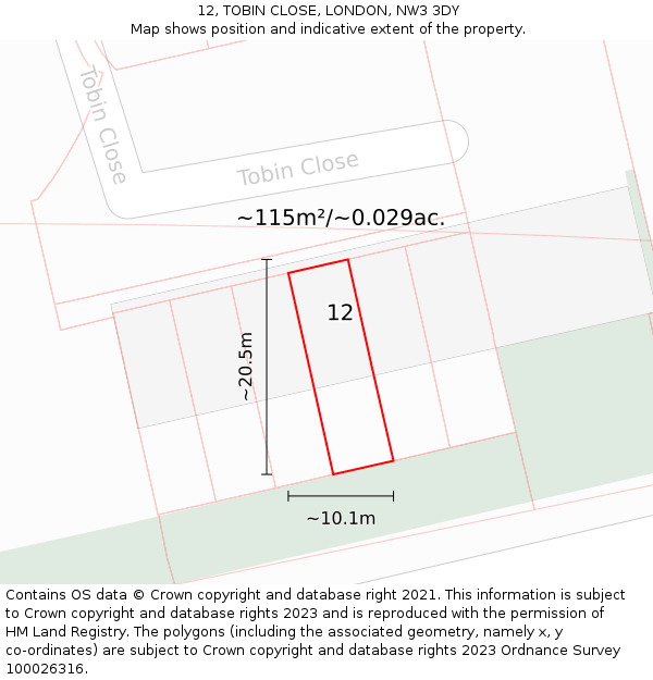 12, TOBIN CLOSE, LONDON, NW3 3DY: Plot and title map