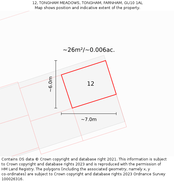 12, TONGHAM MEADOWS, TONGHAM, FARNHAM, GU10 1AL: Plot and title map