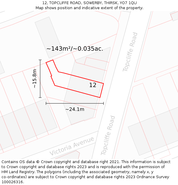 12, TOPCLIFFE ROAD, SOWERBY, THIRSK, YO7 1QU: Plot and title map