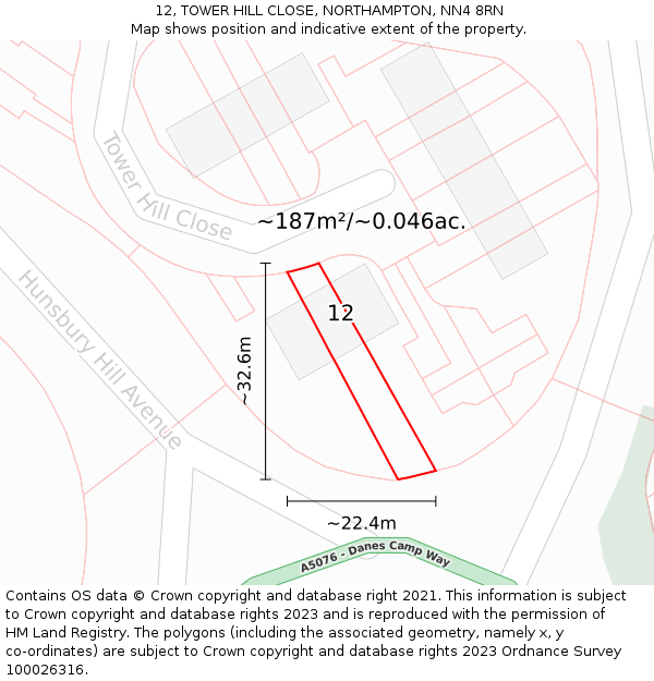 12, TOWER HILL CLOSE, NORTHAMPTON, NN4 8RN: Plot and title map