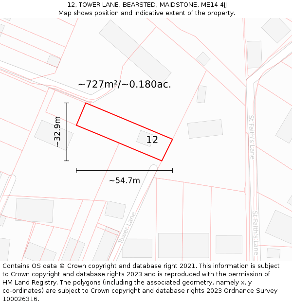 12, TOWER LANE, BEARSTED, MAIDSTONE, ME14 4JJ: Plot and title map