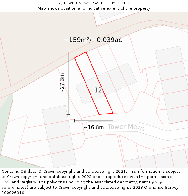 12, TOWER MEWS, SALISBURY, SP1 3DJ: Plot and title map